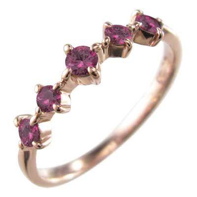 ハーフ エタニティー リング ルビー 5ストーン ピンクゴールドk10 7月の誕生石