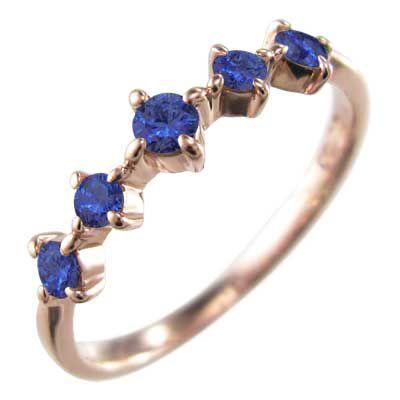 ハーフ 一文字 リング ファイブ ストーン サファイア k10ピンクゴールド 9月の誕生石