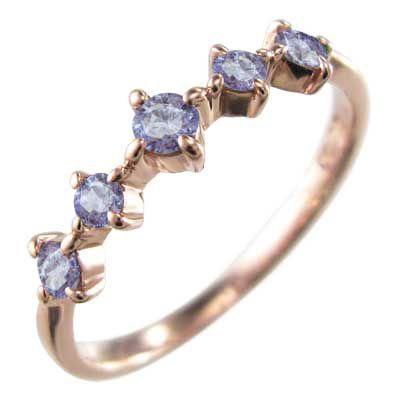 k10ピンクゴールド ハーフ エタニティ 指輪 5石 タンザナイト