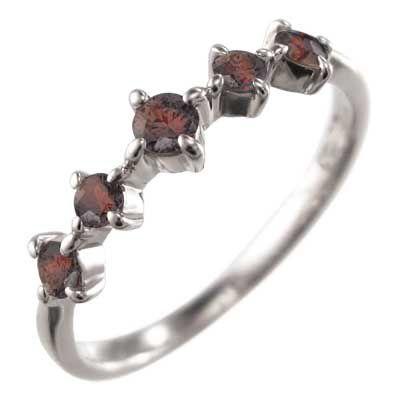 k10ホワイトゴールド ハーフ エタニティー リング 5ストーン ガーネット 1月の誕生石