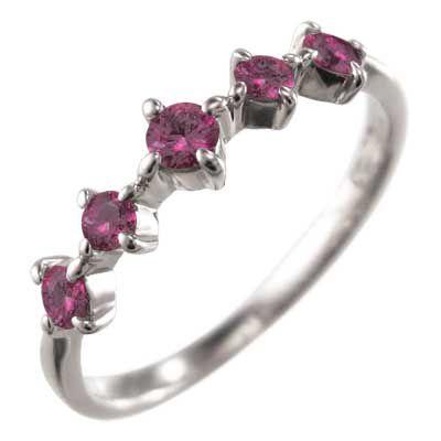 ファイブ ストーン ハーフ 一文字 リング ルビー k10ホワイトゴールド