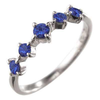 ハーフ 一文字 リング ファイブ ストーン サファイア 9月の誕生石 ホワイトゴールドk10