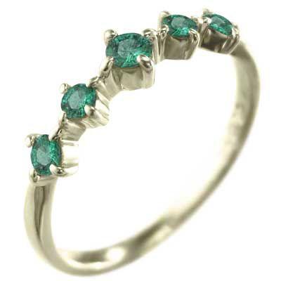 5ストーン ハーフ エタニティー リング エメラルド k10