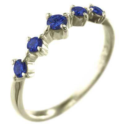 ハーフ エタニティー リング サファイヤ 5ストーン イエローゴールドk10 9月誕生石