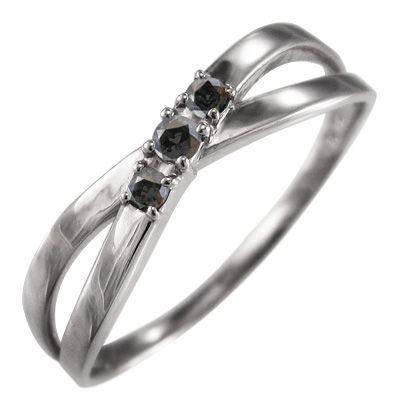 指輪 白金（プラチナ）900 十字架 3ストーン ブラックダイヤモンド(黒