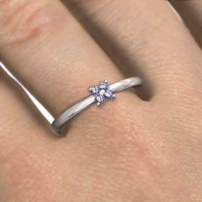 指輪 Flower フラワー 5石 タンザナイト k18ホワイトゴールド 12月の誕生石