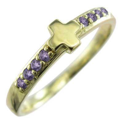 美品 18金イエローゴールド クロス ヘッド 指輪 アメシスト(紫水晶) 【HOV8058857080】(29164円)