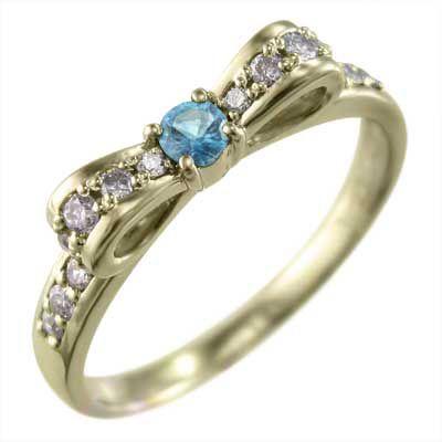 【最終】 10金イエローゴールド リボン ギフト 指輪 ブルートパーズ(青) ダイヤモンド 【FKP7343712536】(26576円)