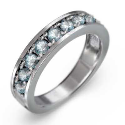 ハーフ エタニティリング アクアマリン プラチナ900 3月誕生石