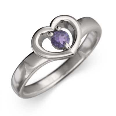 人気新品 10kホワイトゴールド アメシスト(紫水晶) 一粒 指輪 ハート 指輪