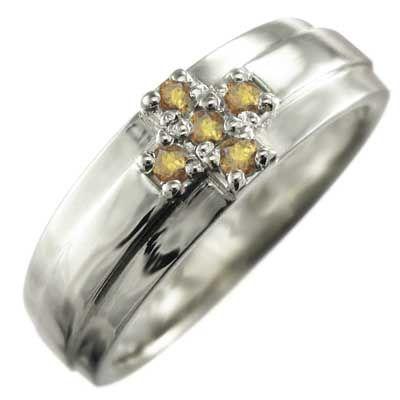 人気ショップ 指輪 11月の誕生石 プラチナ900 シトリン(黄水晶) 5石 ヘッド クロス 指輪