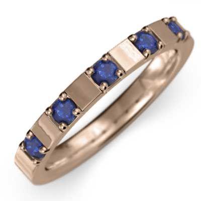 豪華で新しい ブルーサファイア 平らな指輪 5石 9月誕生石 k10ピンクゴールド 指輪