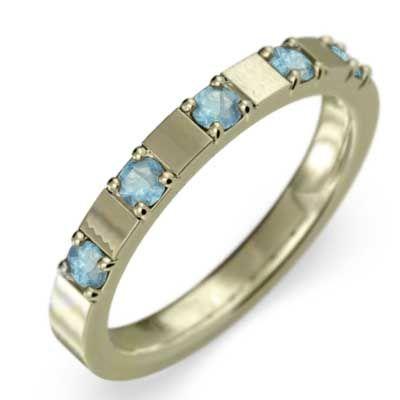 平たい リング 5石 ブルートパーズ(青) 11月の誕生石 10金イエローゴールド
