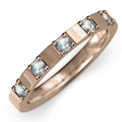 平打ち 指輪 ファイブストーン アクアマリン k18ピンクゴールド 3月誕生石