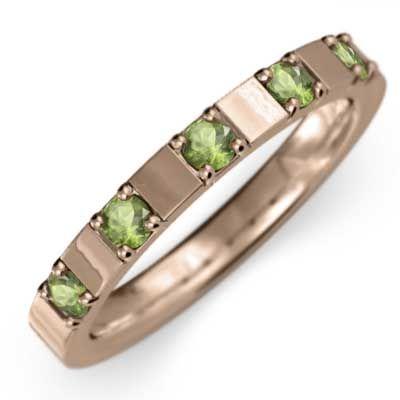 ペリドット 平打ち 指輪 ファイブストーン 8月の誕生石 k18ピンクゴールド