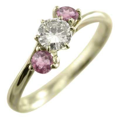 指輪 ピンクトルマリン 天然ダイヤモンド 10月誕生石 k10イエローゴールド