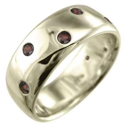 10金イエローゴールド 丸い 指輪 幅広 リング ガーネット 約8mm幅