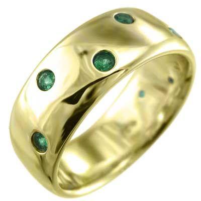 k18 丸い 指輪 幅広 リング エメラルド 5月の誕生石 約8mm幅