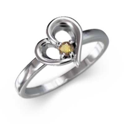 指輪 (黄水晶)シトリン 変形ハート 1粒 石 白金（プラチナ）900 11月誕生石