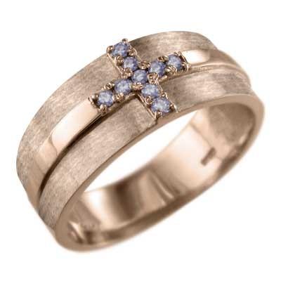 指輪 クロス デザイン 幅広 リング タンザナイト k10ピンクゴールド 12月の誕生石