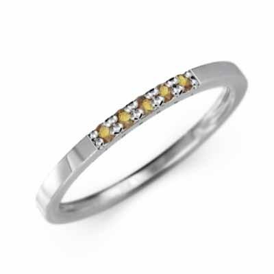 平打ち 指輪 ハーフ エタニティリング ファイブストーン 細身 リング シトリン(黄水晶) ホワイトゴールドk18 幅約1.5mmリング 微細