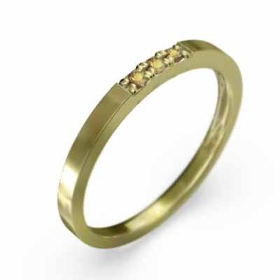 【35％OFF】 3ストーン 指輪 平打ちの (黄水晶)シトリン 11月の誕生石 細め 幅約1.7mmリング 18金イエローゴールド 指輪