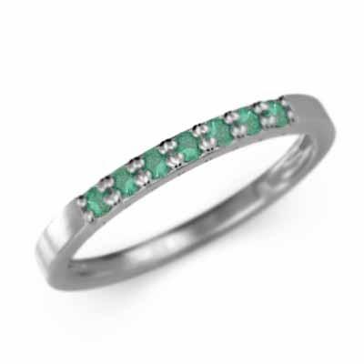 プラチナ900 平たい リング ハーフ エタニティ 指輪 細身 指輪 5月誕生石 エメラルド 幅約1.7mmリング 細め