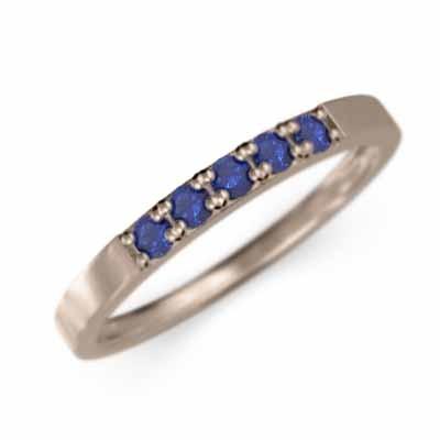 ブルーサファイア 平打ち 指輪 ハーフ エタニティリング ファイブストーン 細い リング 9月誕生石 k10ピンクゴールド 幅約2mmリング 少し細め