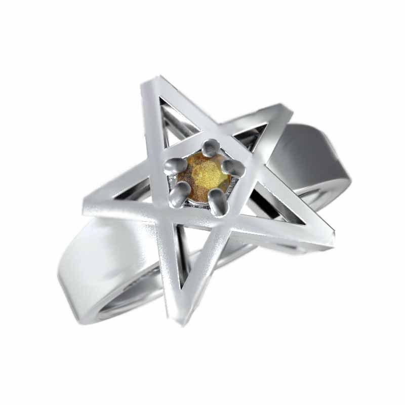 競売 (黄水晶)シトリン 11月誕生石 白金（プラチナ）900 1粒石 スター リング 指輪