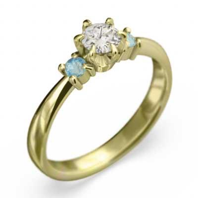 上質で快適 結婚指輪 にも ブルートパーズ 天然ダイヤモンド 11月の誕生石 k18イエローゴールド エンゲージリング