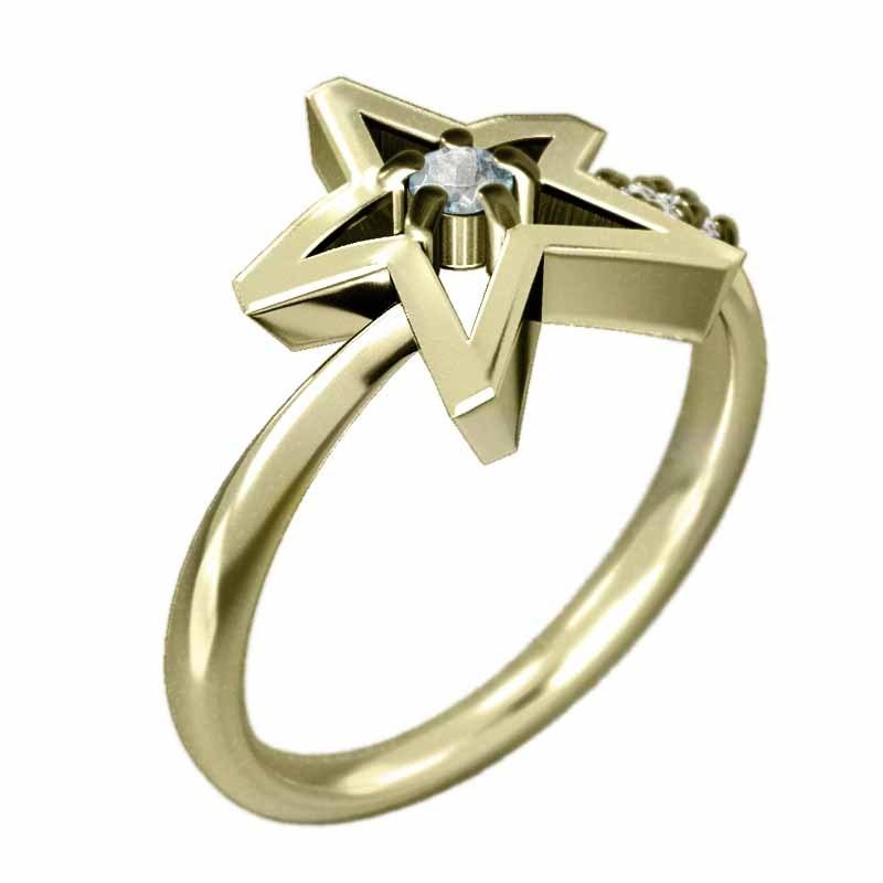 【一部予約販売中】 Star 指輪 スター k18イエローゴールド 3月誕生石 ダイヤモンド アクアマリン 指輪