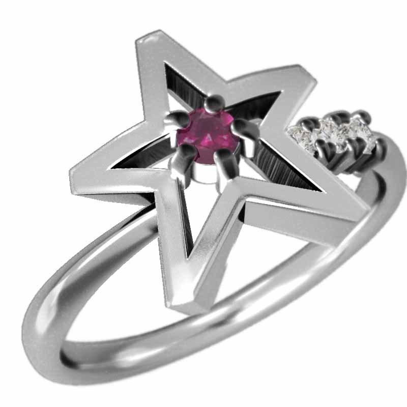 ルビー ダイヤモンド リング スター 7月の誕生石 Pt900