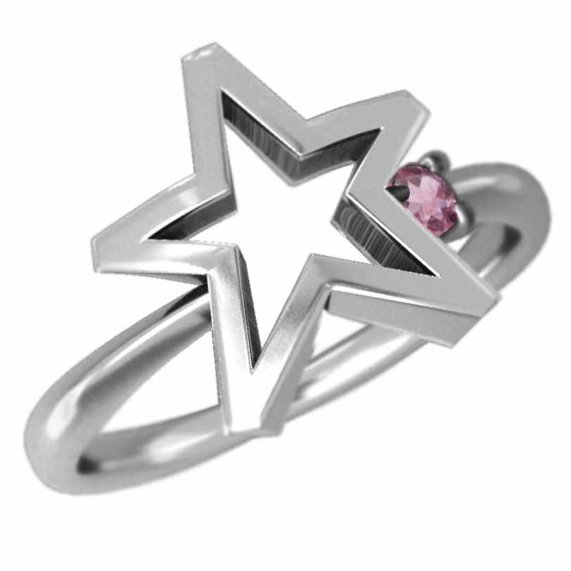 プラチナ900 リング スター デザイン 一粒石 10月誕生石 ピンク