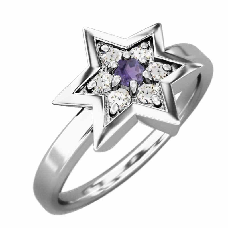 リング 六芒星 アメジスト(紫水晶) 天然ダイヤモンド 2月の誕生石