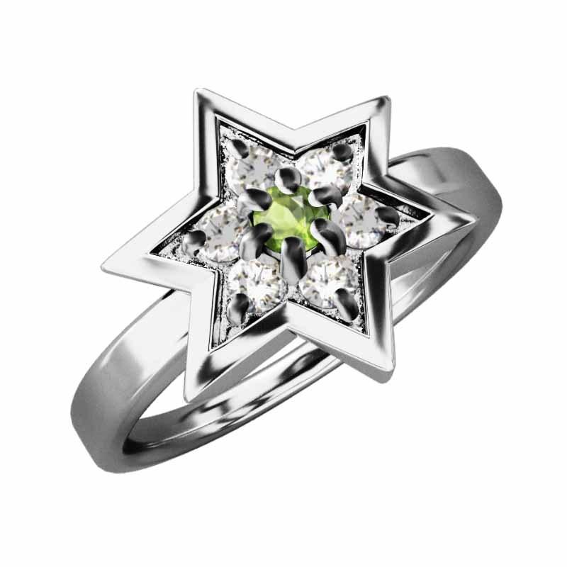ペリドット 天然ダイヤモンド 指輪 ダビデ 星 8月誕生石 k10ホワイトゴールド 六芒星大サイズ