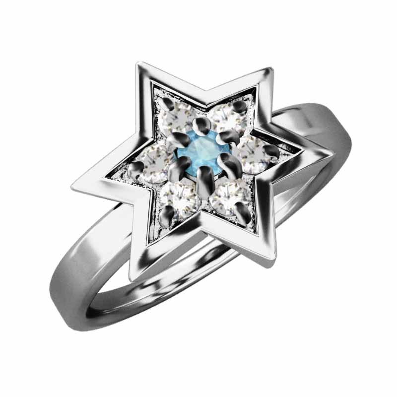 リング 18金ホワイトゴールド 六芒星 ブルートパーズ(青) 天然 