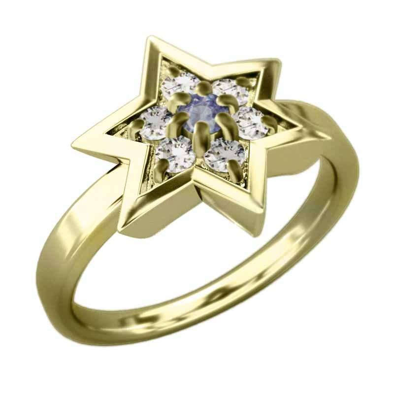 【再入荷】 18金イエローゴールド 指輪 ヘキサグラム 12月誕生石 タンザナイト 天然ダイヤモンド 六芒星大サイズ 指輪