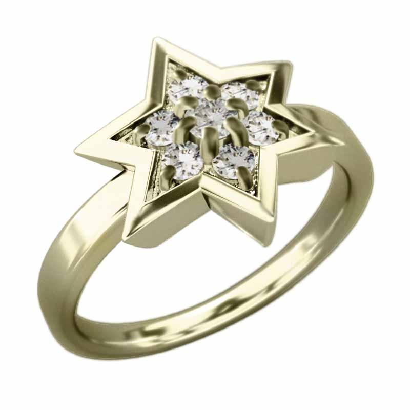 輝い ヘキサグラム 指輪 ダイヤモンド 六芒星大サイズ k10イエローゴールド 4月誕生石 指輪