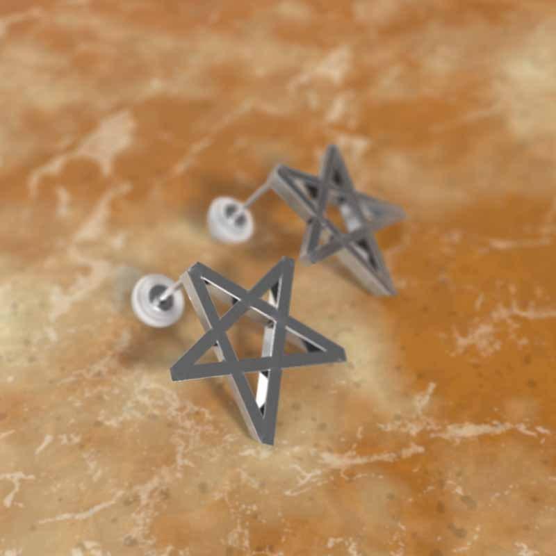 スター シンプル ピアス 中サイズ k18ホワイトゴールドの画像