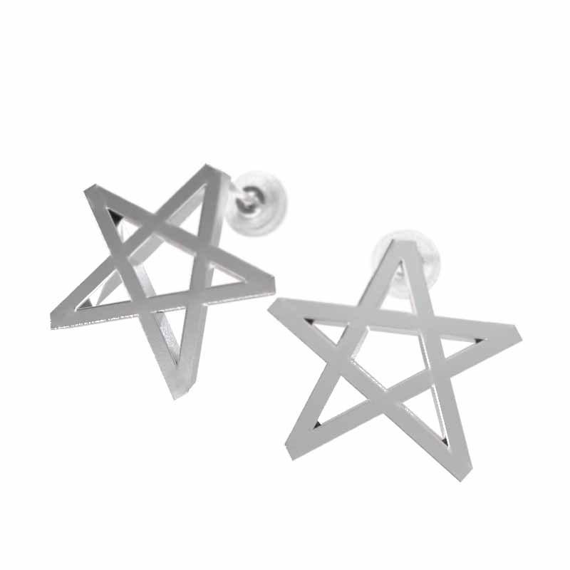 スター シンプル ピアス 中サイズ k18ホワイトゴールドの画像
