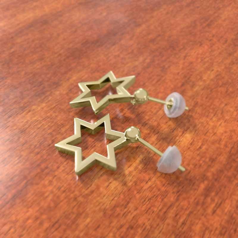 k18イエローゴールド ピアス スター 六芒星 シンプル 小サイズの画像