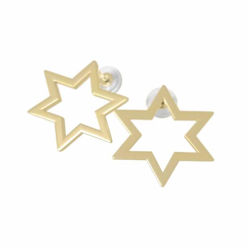 シンプル 中サイズ スター 六芒星 ジュエリーピアス k18イエローゴールドの画像