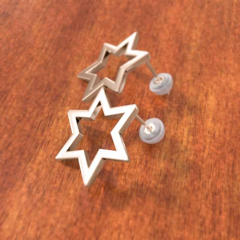ピアス スター 大サイズ 六芒星 k18ピンクゴールド シンプルの画像