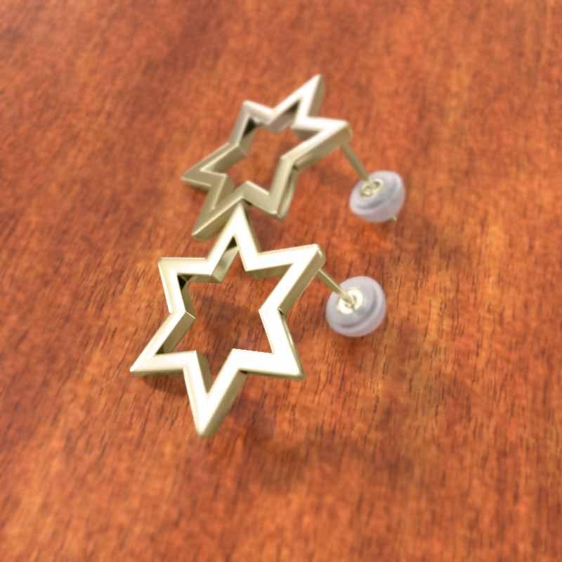 ピアス 六芒星 シンプル スター k18イエローゴールド 大サイズの画像