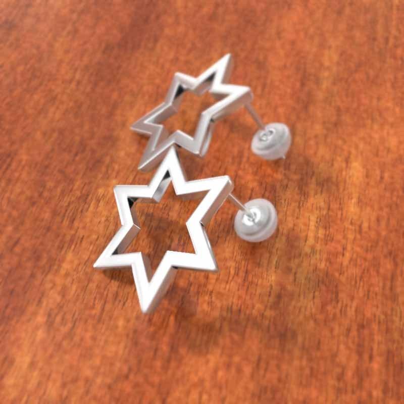 プラチナ900 ピアス 大サイズ スター 六芒星 シンプルの画像