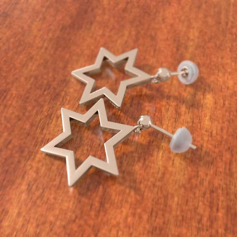k18ピンクゴールド 六芒星 ジュエリーピアス 大サイズ スター シンプルの画像