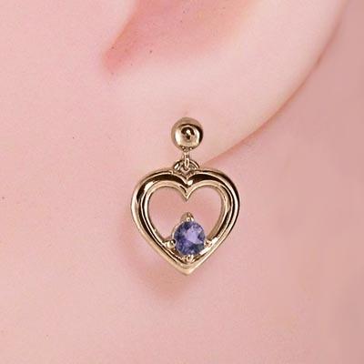 ピアス 2月誕生石 k18ピンクゴールド アメシスト(紫水晶) ハート 一粒石の画像