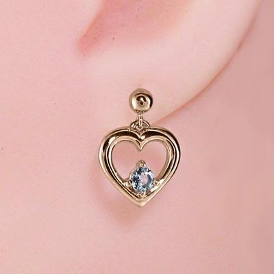 アクアマリン 3月誕生石 ジュエリーピアス 一粒石 18金ピンクゴールド ハートの画像