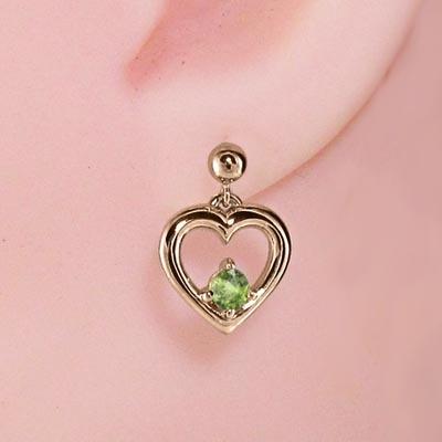 ピアス ハート ピンクゴールドk18 ペリドット 8月誕生石 一粒石の画像