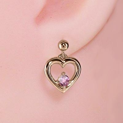 10月の誕生石 ピンクトルマリン ハート 18金ピンクゴールド 一粒石 ジュエリーピアスの画像